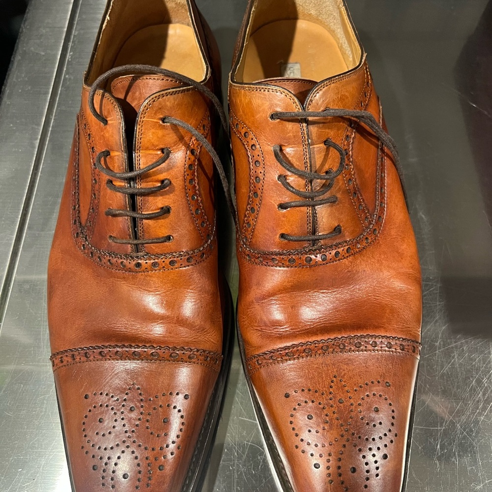 Magnanni Cognac Leather Men's Oxfords - Picture 1 of 4